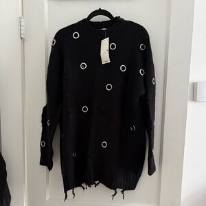 Zara Black Grunge Sweater with Eyelets M